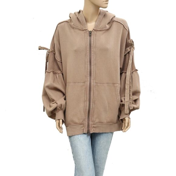 Free People Bow Girl Sweatshirt Hoodie Jacket Top Oversized Cotton S NWT 283838 - Picture 7 of 11